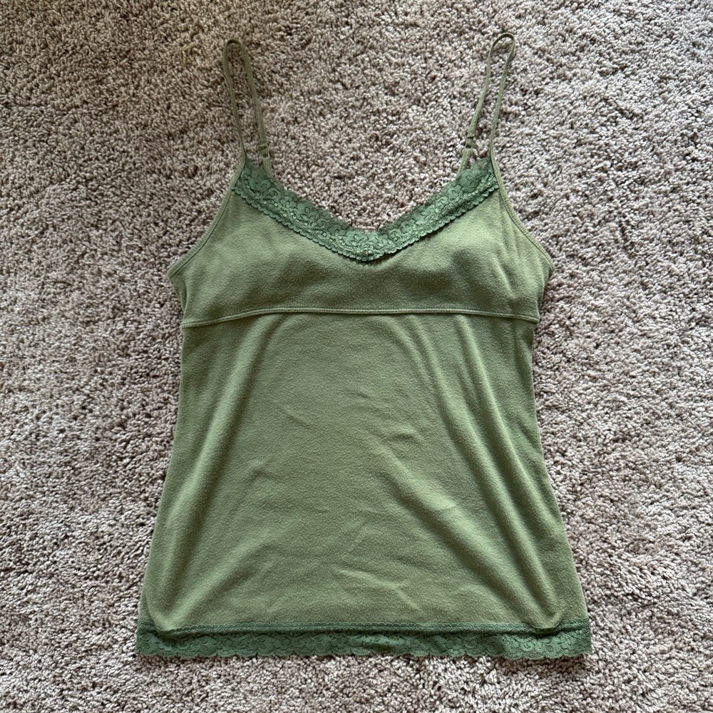 SO Y2K Olive Green Lace V-neck Tank with Babydoll Detail Size XL